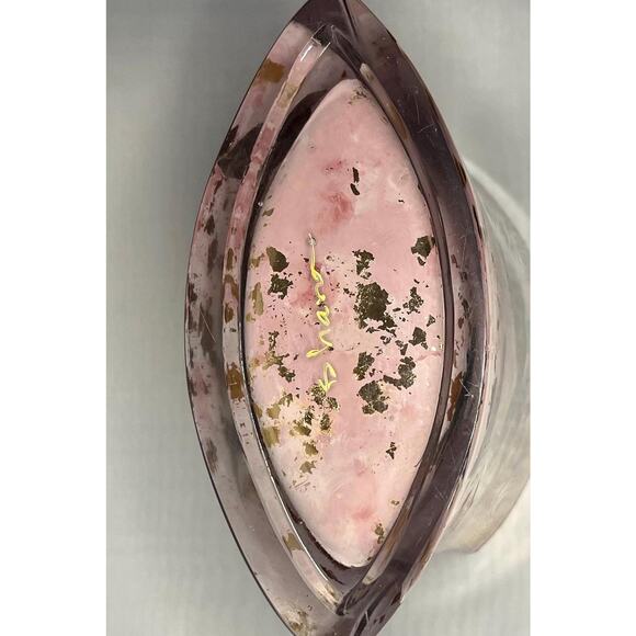Floral Collage Pink Glass Vase with Gold Flakes, Signed Art Vase - Picture 5 of 5